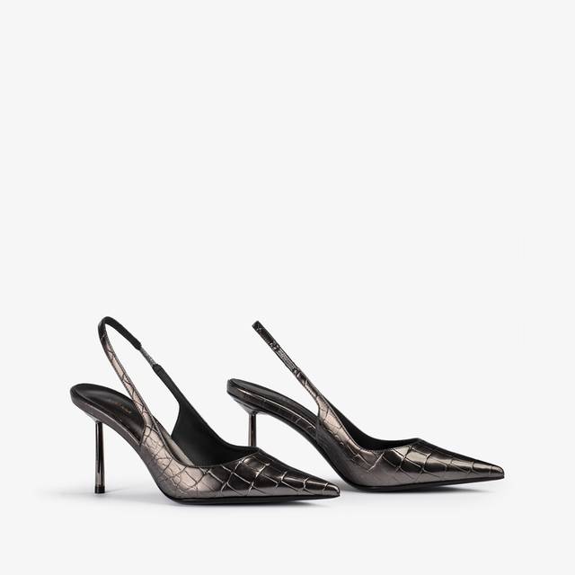 Le Silla Slingback stampa coccodrillo metallizzata peltro Novità