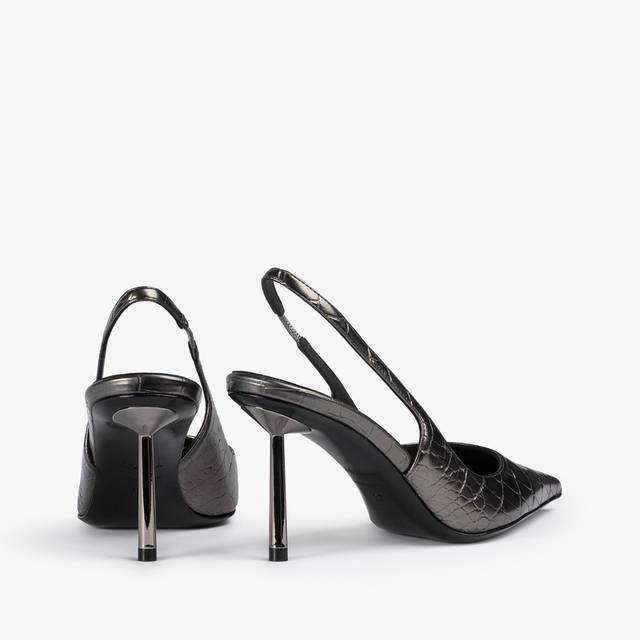 Le Silla Slingback stampa coccodrillo metallizzata peltro Novità