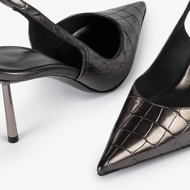Le Silla Slingback stampa coccodrillo metallizzata peltro Novità