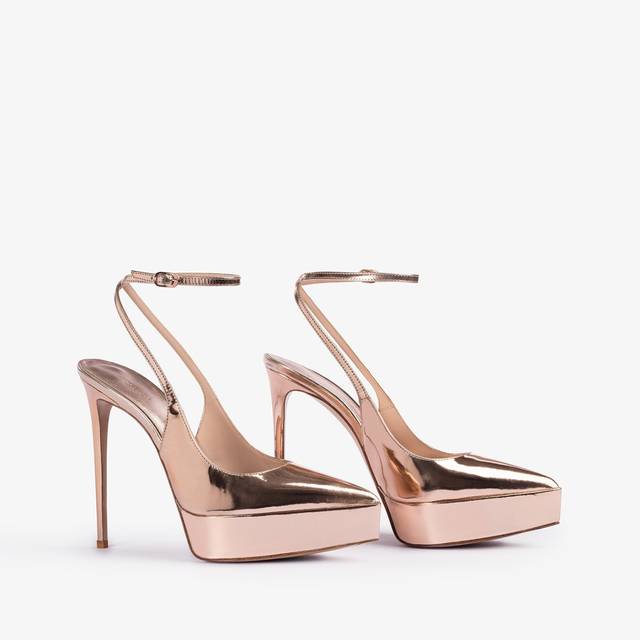 Le Silla Slingback con plateau metallizzata oro rosa In Vendita