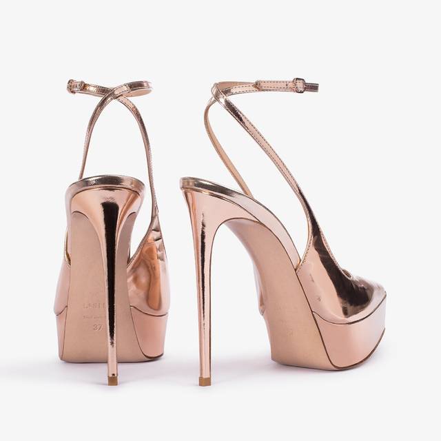 Le Silla Slingback con plateau metallizzata oro rosa In Vendita