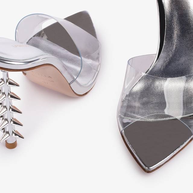 Le Silla Sandalo mule plexy argento con borchie Acquista Ora