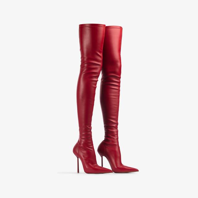 Le Silla Stivale sopra il ginocchio pelle vegan stretch rosso Vendita Calda