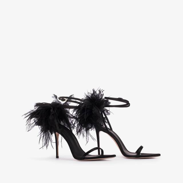 Le Silla Sandalo fiore raso nero Vendita