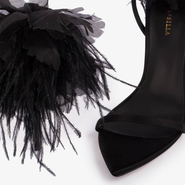 Le Silla Sandalo fiore raso nero Vendita
