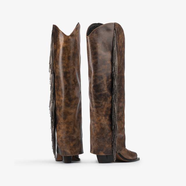 Le Silla Stivale al ginocchio d'ispirazione Western con risvolto pelle effetto vintage marrone Convenienza
