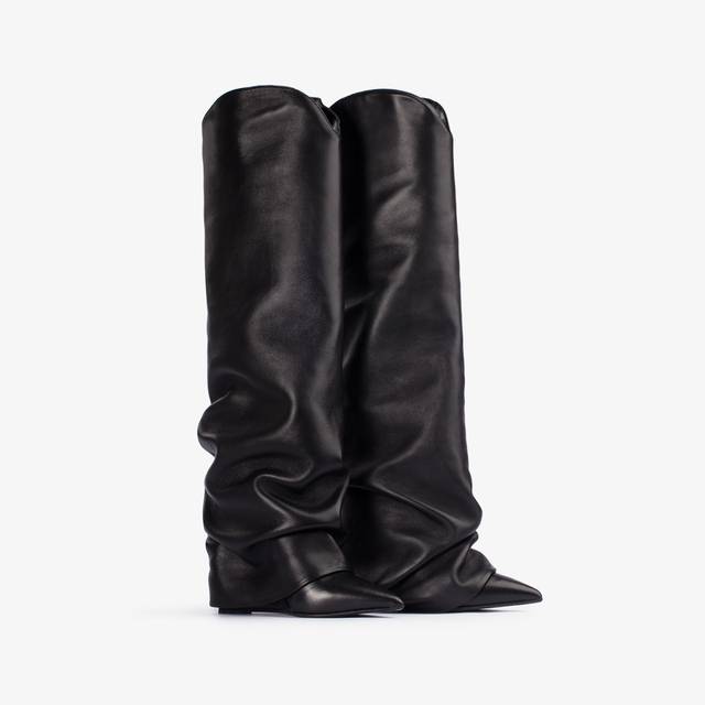 Le Silla Stivale al ginocchio con risvolto d'ispirazione Western nappa nero Presa