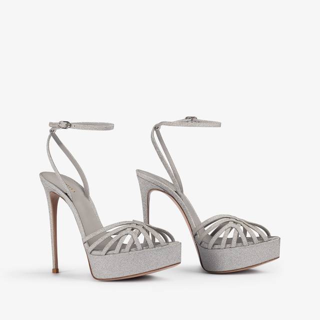 Le Silla Sandalo con plateau glitter argento Saldi