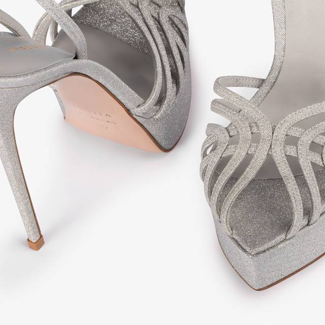 Le Silla Sandalo con plateau glitter argento Saldi