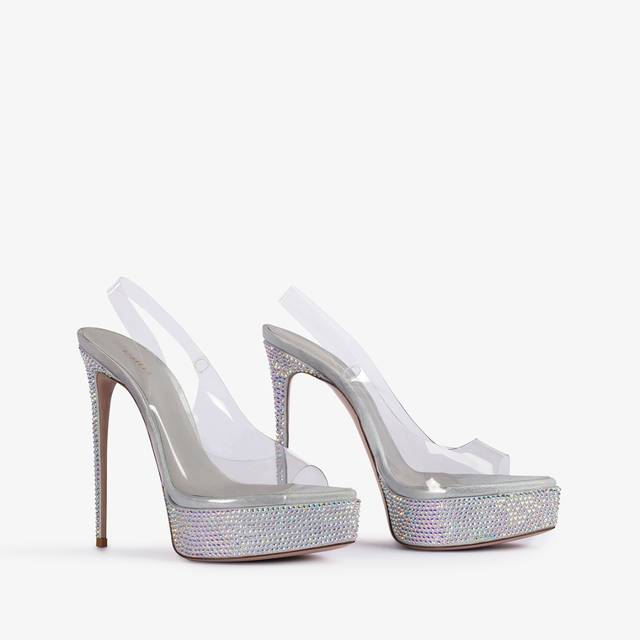 Le Silla Sandalo slingback con plateau plexy e Cristalli argento Offerte