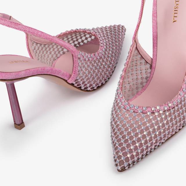 Le Silla Slingback gioiello rete denim rosa dea Negozio