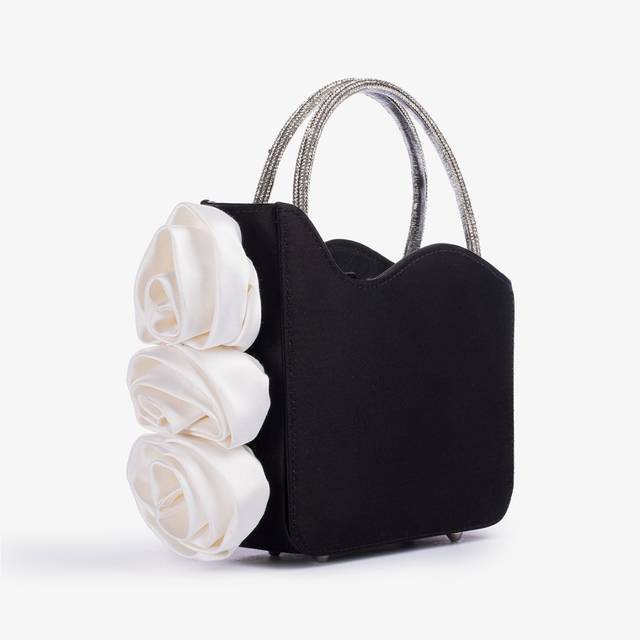 Le Silla Mini bag raso nero e Cristalli con rose Promozione Limitata
