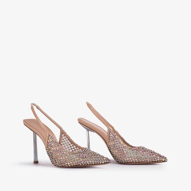 Le Silla Slingback gioiello rete nude skin Affare Del Giorno