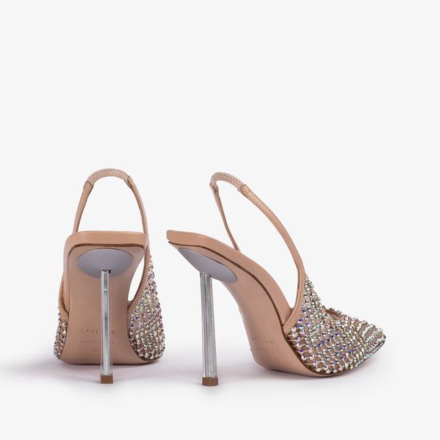 Le Silla Slingback gioiello rete nude skin Affare Del Giorno