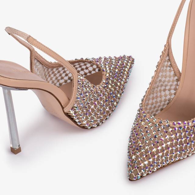 Le Silla Slingback gioiello rete nude skin Affare Del Giorno