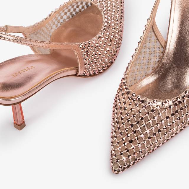 Le Silla Slingback gioiello rete oro rosa Sottocosto