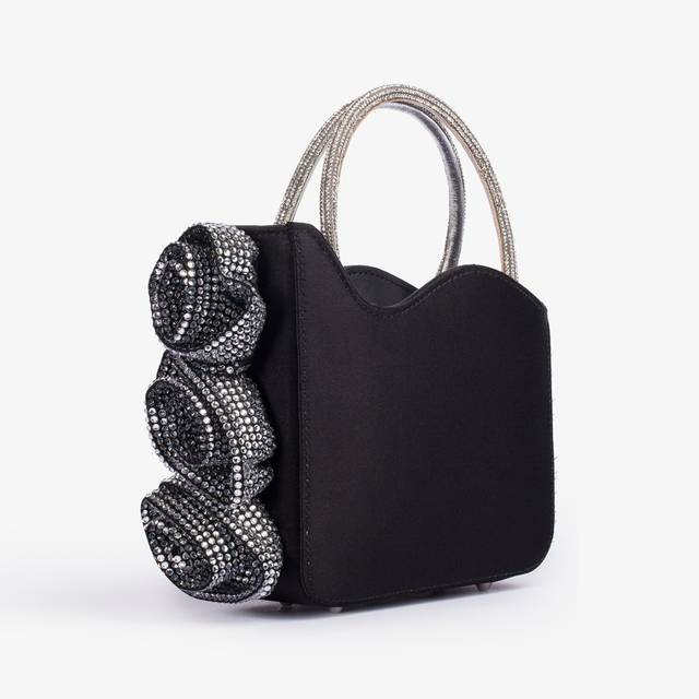 Le Silla Mini bag raso nero e Cristalli con rose gioiello Saldi Di Fabbrica