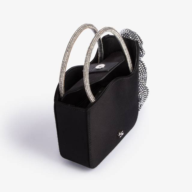 Le Silla Mini bag raso nero e Cristalli con rose gioiello Saldi Di Fabbrica