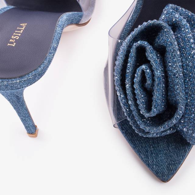 Le Silla Sandalo mule gioiello denim e plexy blu e Cristalli Vendite Flash