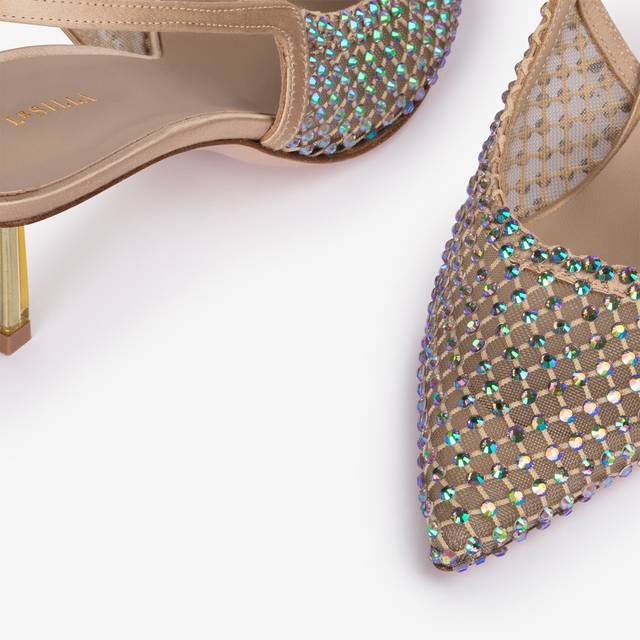 Le Silla Slingback gioiello rete oro e Cristalli iridescenti Sottocosto