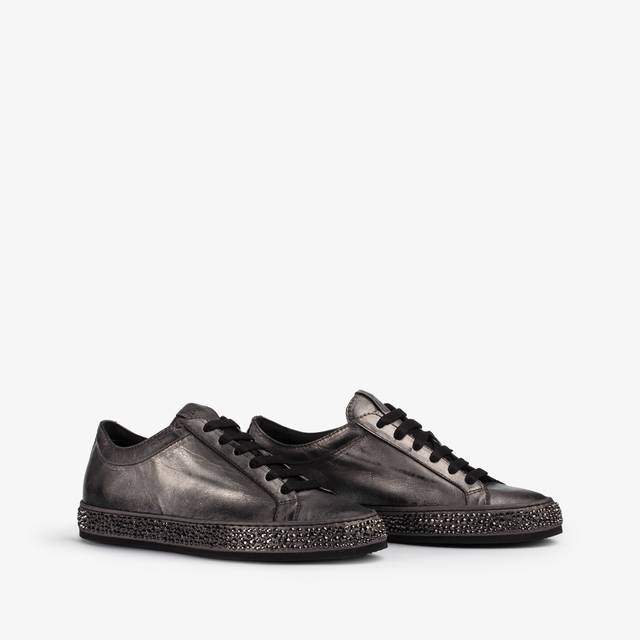 Le Silla Sneaker pelle laminata effetto vintage peltro con Cristalli In Vendita