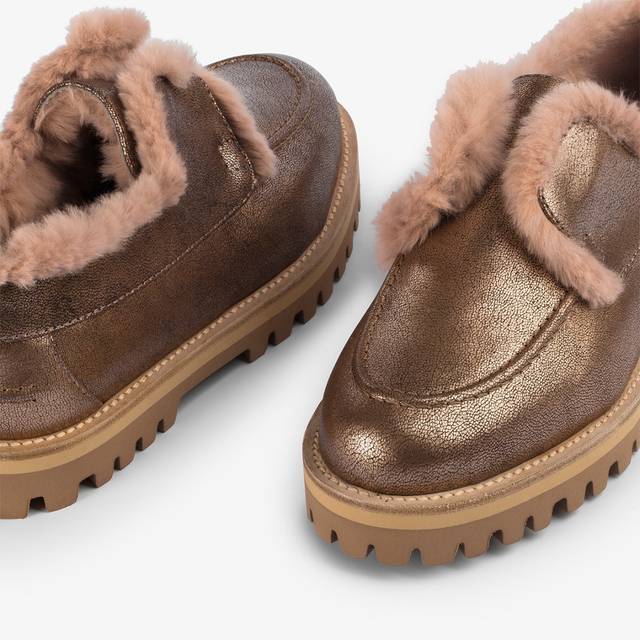 Le Silla Mocassino pelle laminata effetto vintage mordorè con fodera lapin Saldi