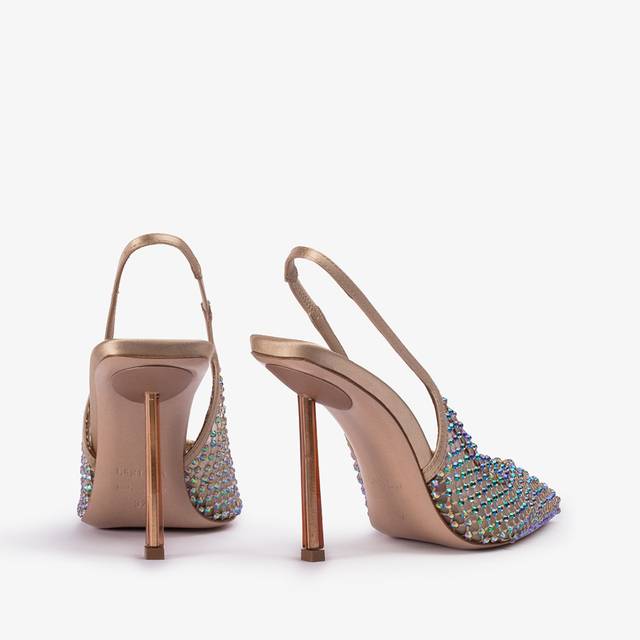 Le Silla Slingback gioiello rete oro e Cristalli iridescenti Nuovo