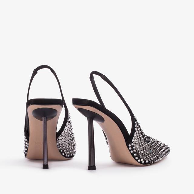 Le Silla Slingback gioiello rete nera e Cristalli argento Qualità