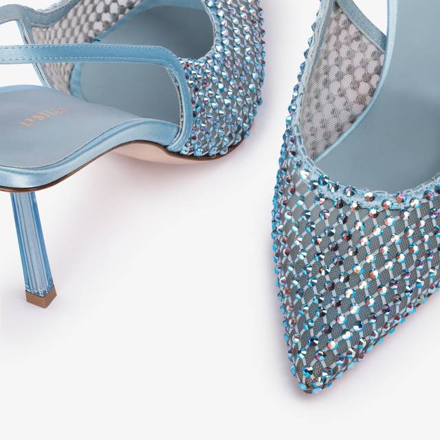 Le Silla Slingback gioiello rete azzurro cielo e Cristalli Vendita