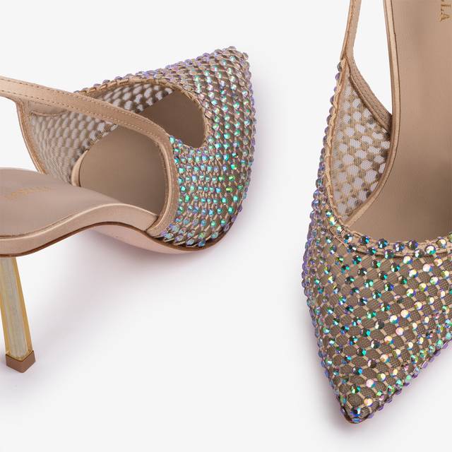 Le Silla Slingback gioiello rete oro e Cristalli iridescenti Promozione