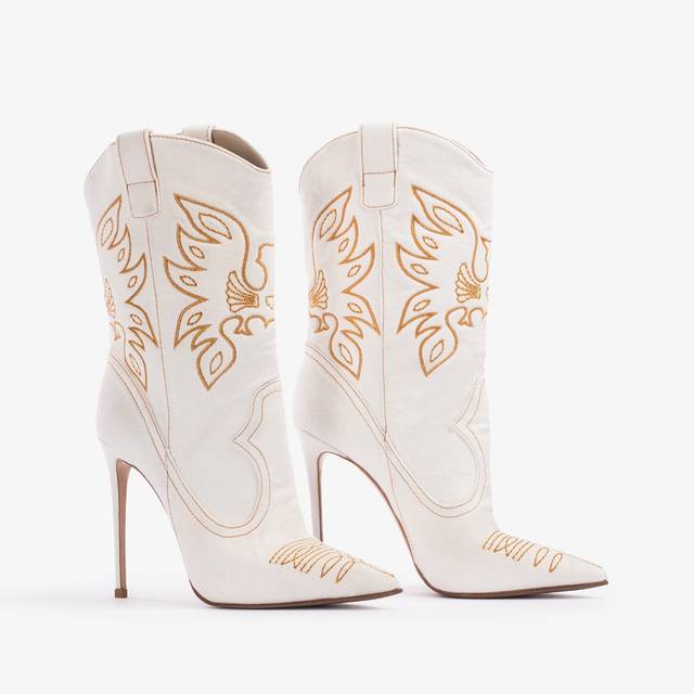 Le Silla Stivaletto d'ispirazione Western denim bianco Saldi