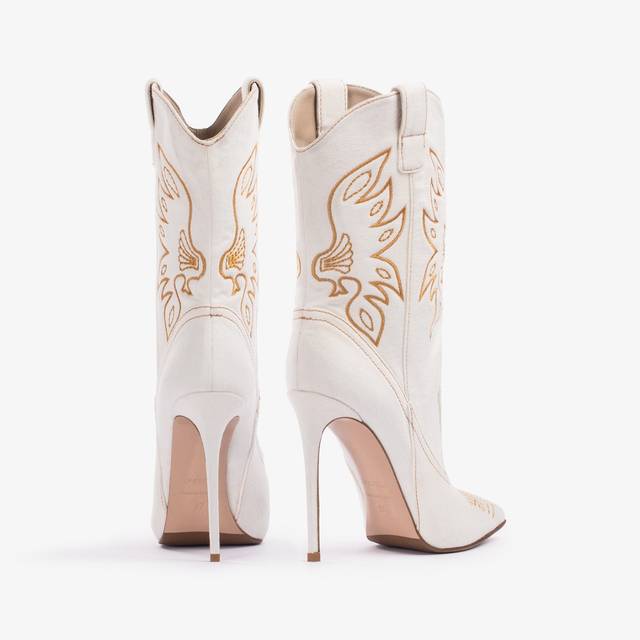Le Silla Stivaletto d'ispirazione Western denim bianco Saldi