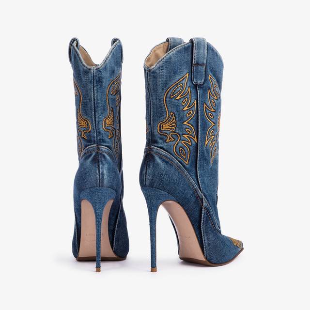 Le Silla Stivaletto d'ispirazione Western denim blu Sottocosto