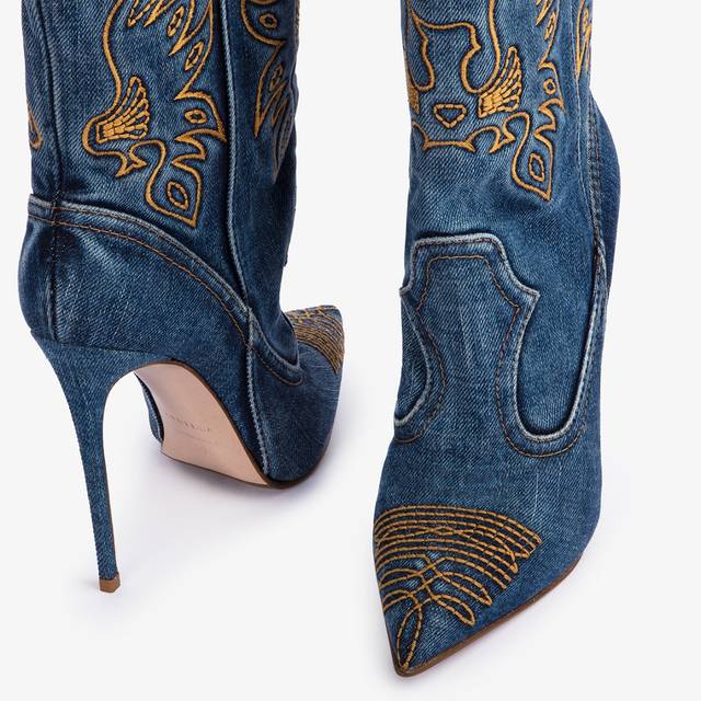 Le Silla Stivaletto d'ispirazione Western denim blu Sottocosto
