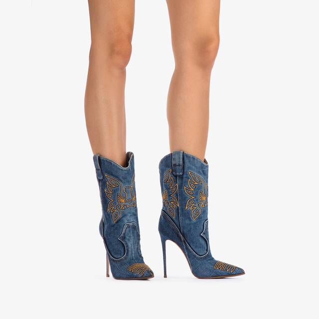 Le Silla Stivaletto d'ispirazione Western denim blu Sottocosto