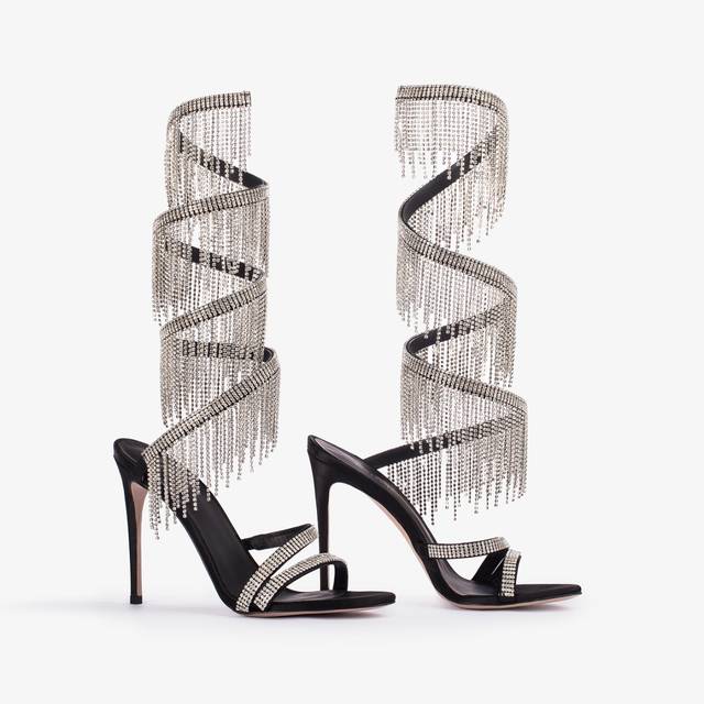 Le Silla Sandalo raso nero con frange argento Vendite Flash