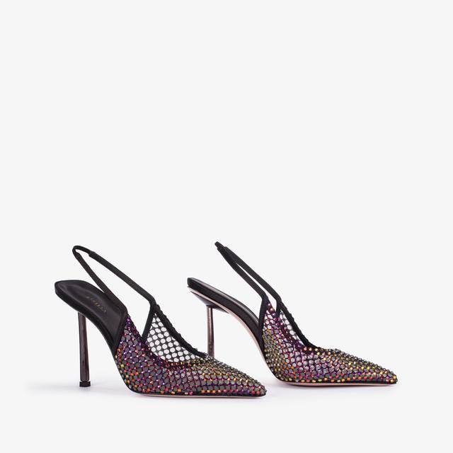 Le Silla Slingback gioiello rete nera e Cristalli iridescenti 2025