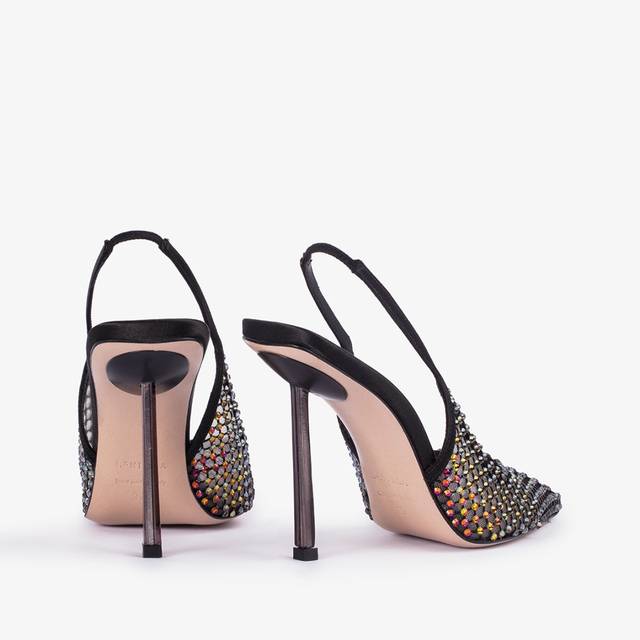 Le Silla Slingback gioiello rete nera e Cristalli iridescenti 2025