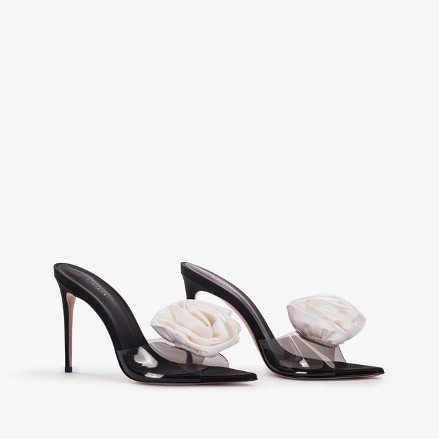 Le Silla Sandalo mule gioiello raso e plexy nero e bianco Pezzi Unici