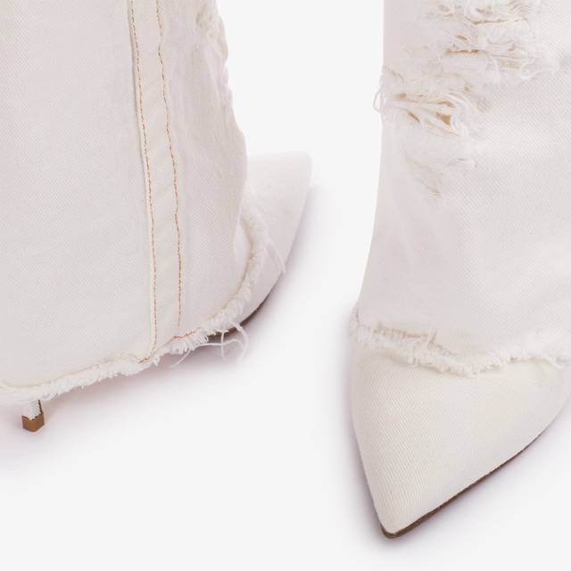 Le Silla Stivale al ginocchio con risvolto denim bianco distressed Economico
