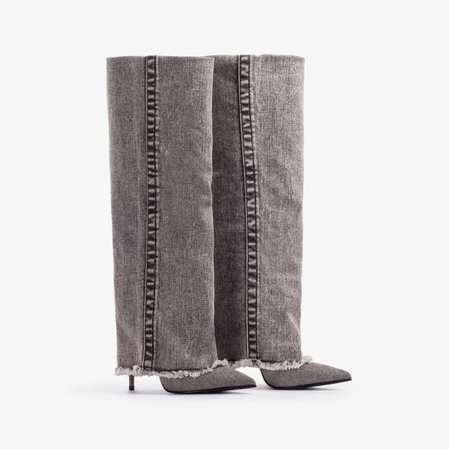 Le Silla Stivale al ginocchio con risvolto denim nero Online