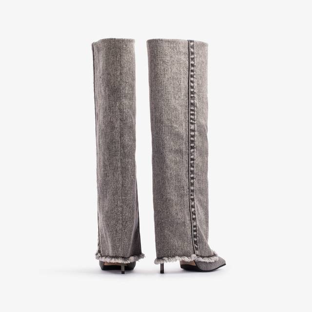 Le Silla Stivale al ginocchio con risvolto denim nero Online