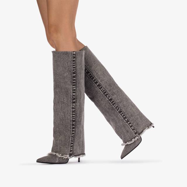 Le Silla Stivale al ginocchio con risvolto denim nero Online