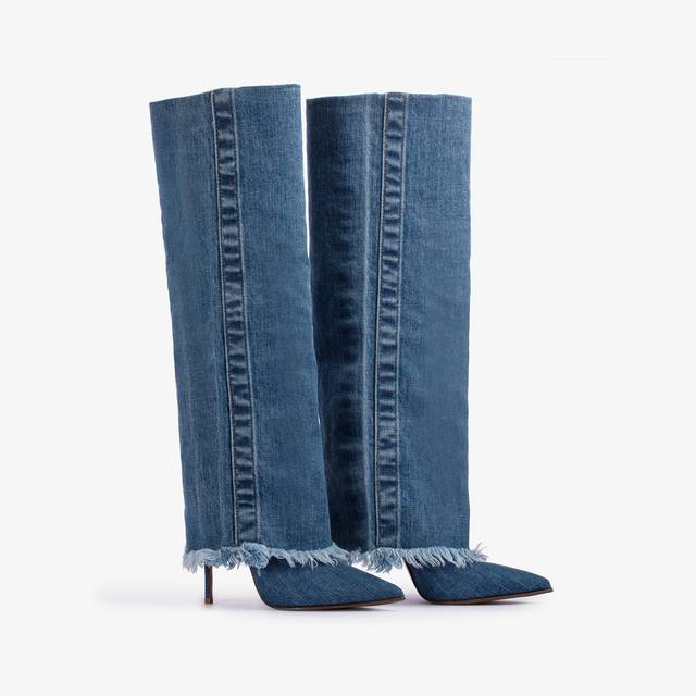 Le Silla Stivale con risvolto denim blu Outlet