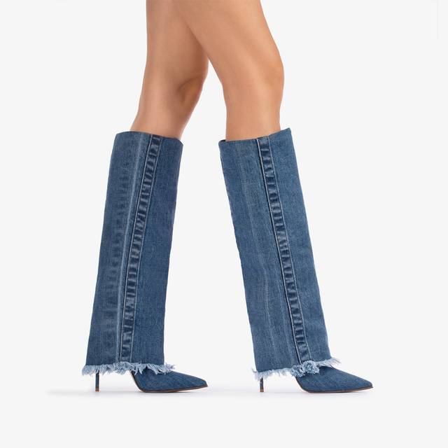 Le Silla Stivale con risvolto denim blu Outlet