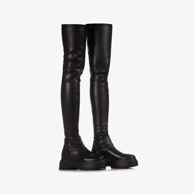 Le Silla Stivale sopra il ginocchio pelle vegan stretch nero Negozio