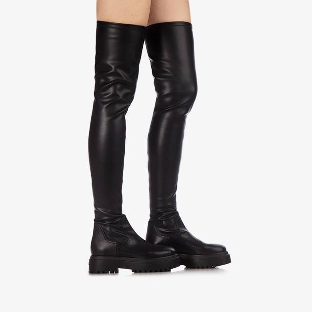 Le Silla Stivale sopra il ginocchio pelle vegan stretch nero Negozio