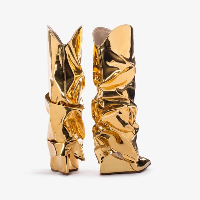 Le Silla Stivale al ginocchio d'ispirazione Western con risvolto metallizzato oro pepita Moda