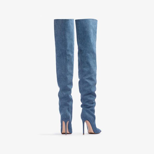 Le Silla Stivale sopra al ginocchio denim oversize blu Nuovo