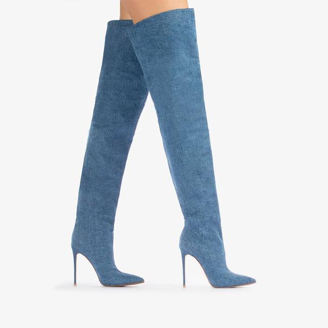 Le Silla Stivale sopra al ginocchio denim oversize blu Nuovo